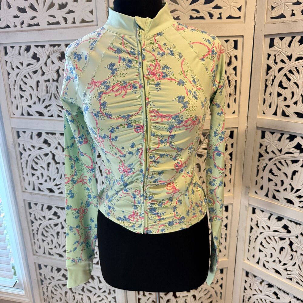 Treasures by Shabby Chic Woman Jacket Green With Pink Size Small New